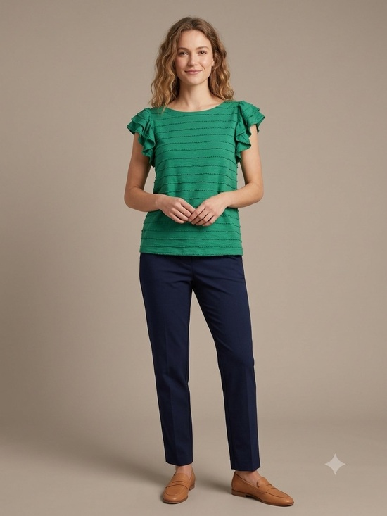 Anthropologie Tops - Anthropologie Kelly Green Ruffled Cap Sleeve Textured Blouse Size M